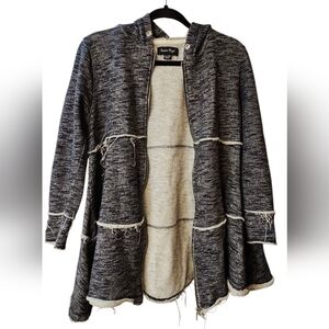 Charlie Paige Gray Distressed Zip-Up Cardigan Sweater Jacket Open Front Small